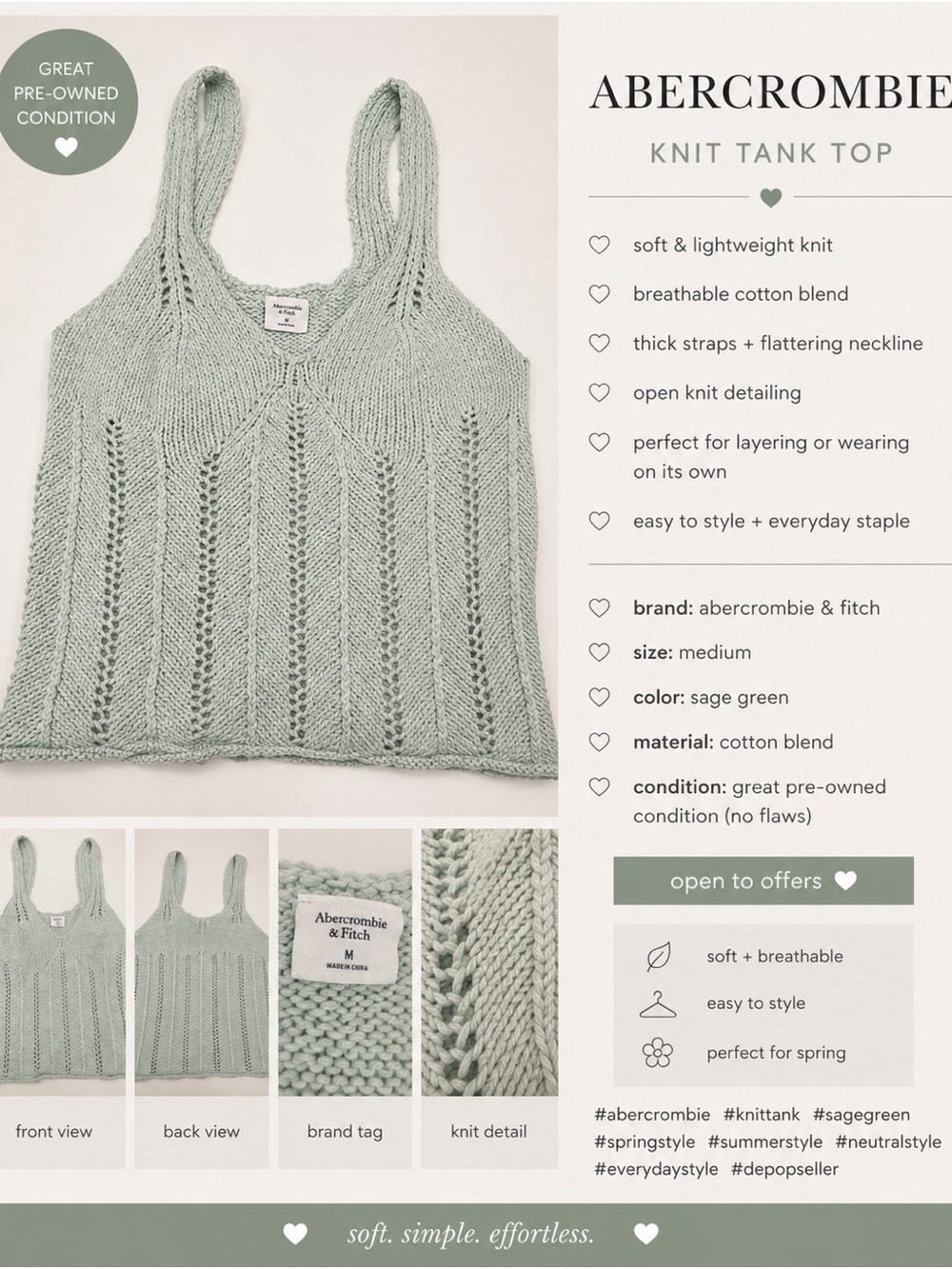 Abercrombie & Fitch Sage Green Knit Tank Top
